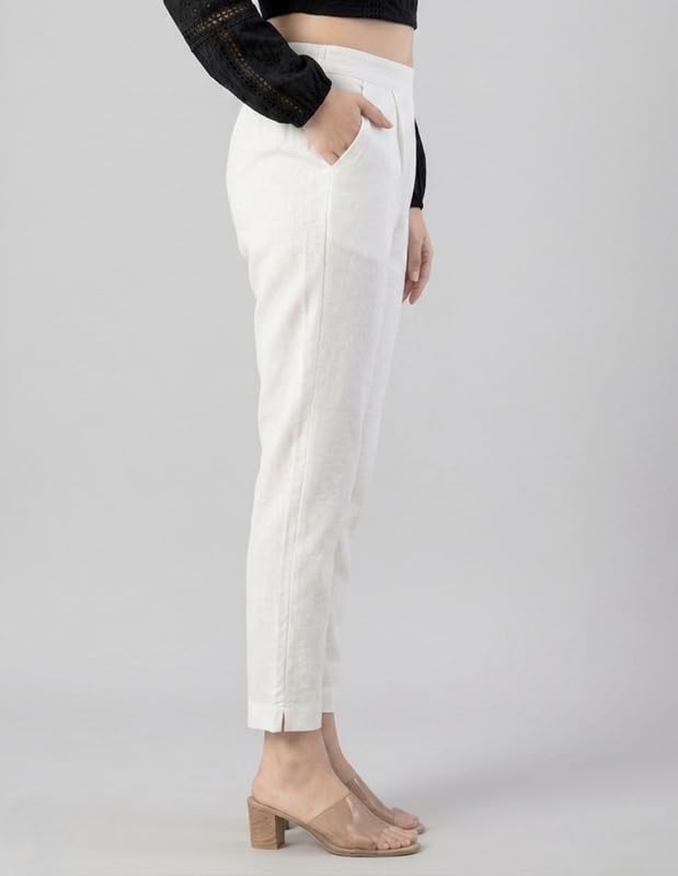 Image of Solid Cotton Woman Trousers Pants Regular Fit Kurti Pant with Drawstring Daily Office Formal Casual Use