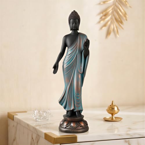 Image of Global Grabbers Buddha Idol Statue | Home Decoration Items for Living Room (Blue Black)