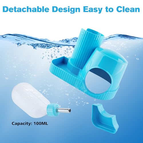 Image of 3 in 1 Multifunctional Hamster Water Bottle No Drip Gerbil 100ML Water Bottle Dispenser with Food Bowl Small Animal Auto Dispenser with Hideout Base Hamster Cage Accessories (Blue)