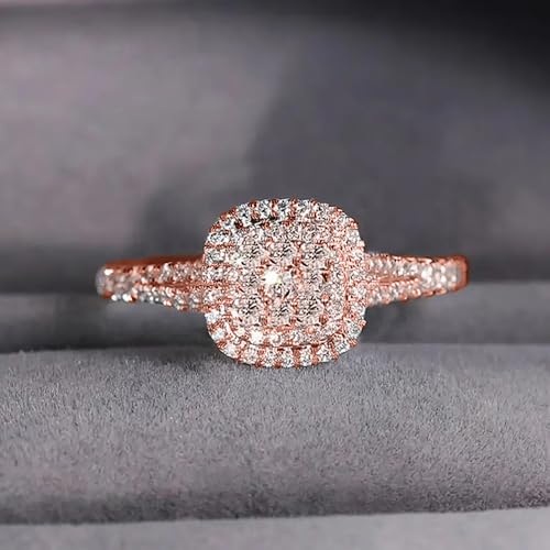 Fashion Rose Gold Color Women Rings with Sparkling Cubic Zirconia Aesthetic Wedding Jewelry