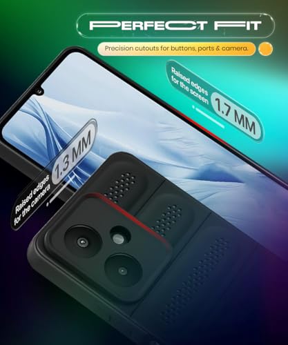 Image of WOW IMAGINE Ultimate Silicone Back Cover Case for Mi Redmi 13C 5G | Redmi 13C 4G | Poco M6 5G | Poco C65 | Heat Dissipation Soft TPU | 360 Camera Protection | Breathable Cooling Holes - Pitch Black