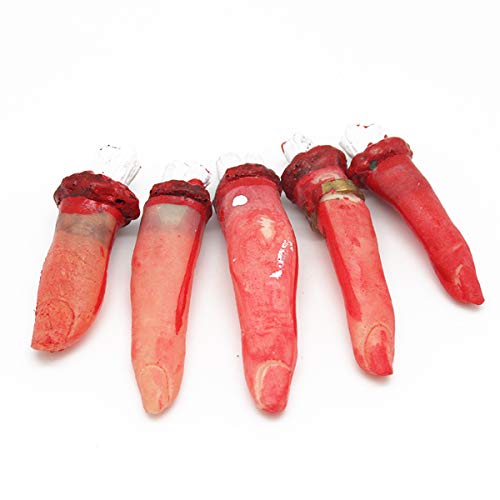 5PCS Halloween Faux Doigt Coupés Sanglants, Décorations d'Halloween Doigts Coupés, Thème Effrayant Halloween Accessoire Faux Humain Parties du Corps Mort Sanglant Halloween Fête Déguisement Décoration Cover