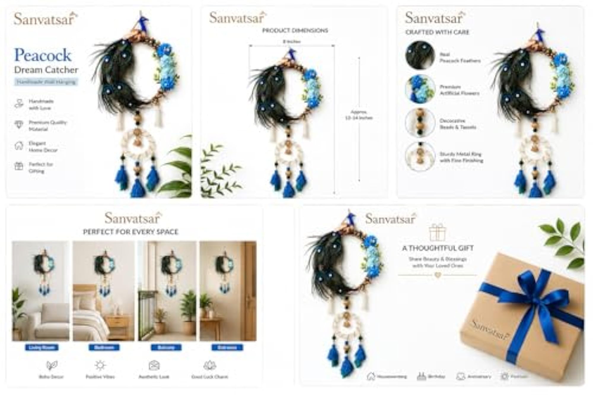 Handmade Peacock Dream Catcher Wall Hanging