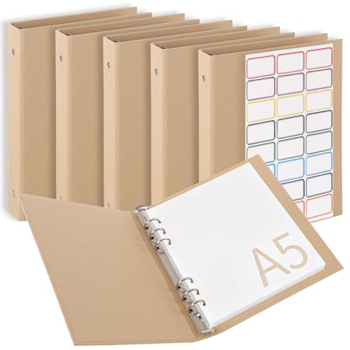 Dossier kraft marron A5 à 6 anneaux rigides pour livre d'affaires et notes