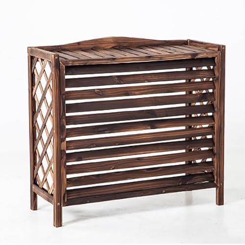 Wooden Outdoor Air Conditioner Privacy Screen & Cover - Windproof, Sunproof AC Unit Shield - Stylish & Durable Storage Shelf for Plants & Accessories