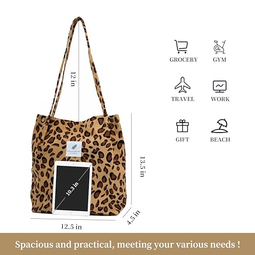 Image of TOPASION Cute Corduroy Tote Bag Canvas Shoulder Handbags for Women Travel Shopping