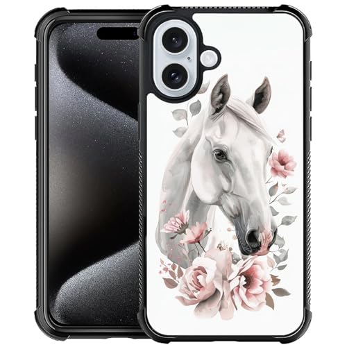 White Horse Pink Flower iPhone 16 Case