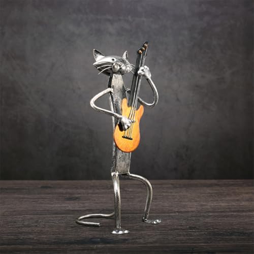Sculpture de chat musicien en fer pour décoration de table de bureau