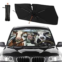 Socira Cow Car Windshield Sunshade Umbrella Foldable Cattle Umbrella Driver Sun Shade Windshield Cover Funny Sunshade Cow Car Accessories Blocks Uv Rays Keeps Cool (57\" X 30\")