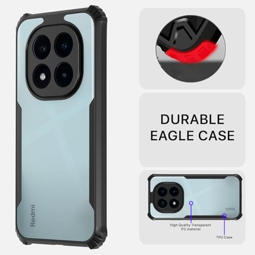 Image of Pikkme Crystal Clear Transparent Back Cover | Ultra Hyrbid | Full Camera Protection | Raised Edge | Bumper Case for Redmi Note 14 Pro 5G / Redmi Note 14 Pro Plus 5G (Black)