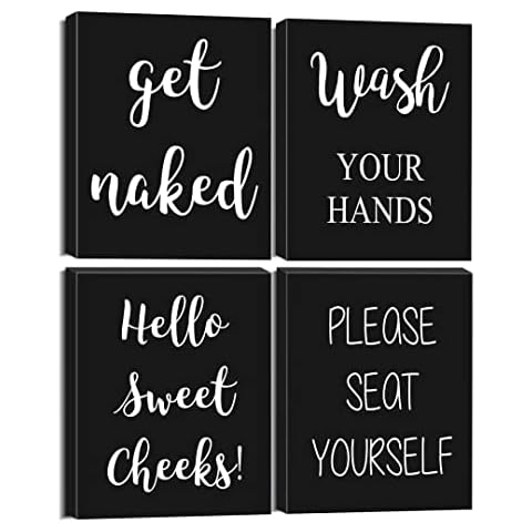 NUOLAN Funny Bathroom Signs Decor,8x10 inch 4 Pieces Black and White Bathroom Wall Decor,Bathroom Decor Wall Art Cover