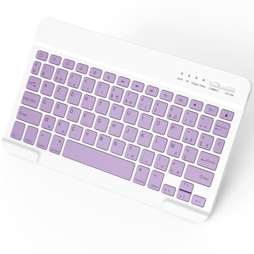 NEWCOO Clavier Bluetooth, AZERTY Français Clavier sans Fil Rechargeable, Ultra Mince Léger Silencieux, Clavier pour iOS, Compatible avec iPad/iPad...