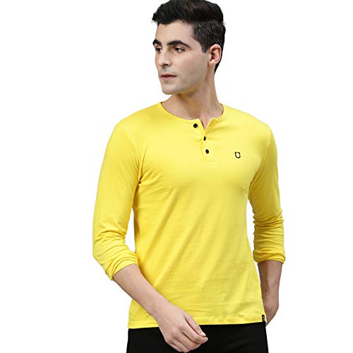 Image of Urbano Fashion Men's Solid Henley Neck Slim Fit Full Sleeve Cotton T-Shirt