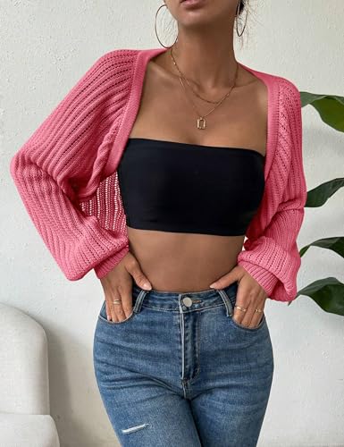 Womens Crochet Cropped Cardigan Sweaters Open Front Lightweight Summer Long Sleeve Knit Bolero Shrug for Dress2