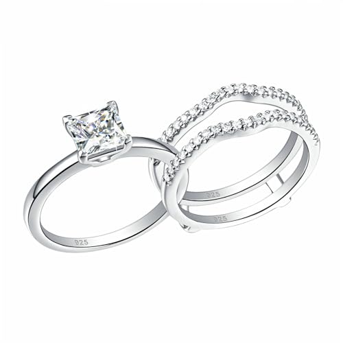 14K White Gold Finish 2.20Ct Princess Cut White Diamond Wedding Enhancer Wrap Set Ring 925 Sterling Silver