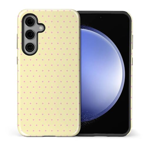 ZHEGAILIAN Case for Samsung Galaxy S25 Plus,Shockproof Hard Shell + Soft Silicone 2 in 1 Hybrid,Shockproof Bumper Drop Protective - Yellow Pink Polka Dots