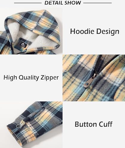 Image of SCODI Men's Flannel Shirt Jacket Fleece Sherpa Lined Plaid Zip Up Hoodies | Machine Wash, 4 Pockets, Big and Tall, Vintage, Classic, Stylish, Casual, Heavyweight Sweatshirt, Winter Outwear, Warm Coat
