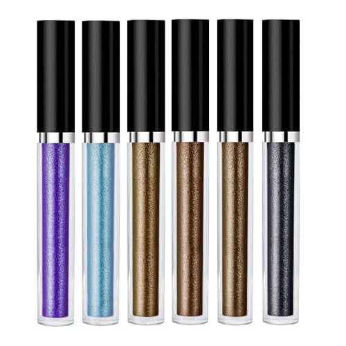Image of SUAKE Liquid Sparkling Glitter Eyeshadow Stick Pack - High Pigment Shimmer Metallic Eye Shadow, Long-Lasting, White Blue Black Gold Purple Bold Colors,Quicking-Dry (7#-12#, Pack of 6)