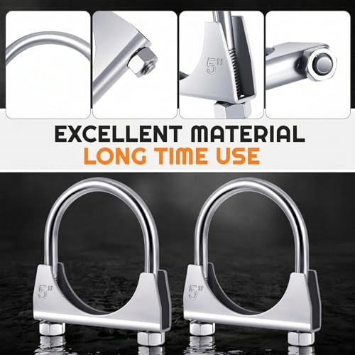 Image of 2 Pcs 5 inch Exhaust Clamp Heavy Duty U-bolt Exhaust Clamp - Saddle Design Muffler Pipe Connector, Tip Hook Clip, Galvanized Iron, Fits 5 inch Od Pipes