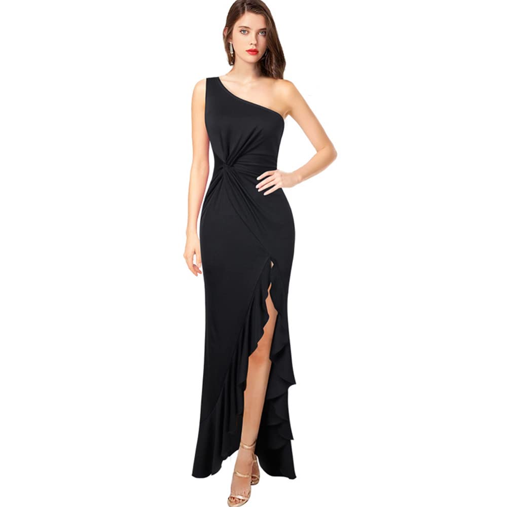 KOEMCY Vestido Mujer sin Mangas Vestido Largo Fiesta Sexy Bodycon Vestido con Abertura Ruffle Hem Vestido para Cóctel Fiesta Club