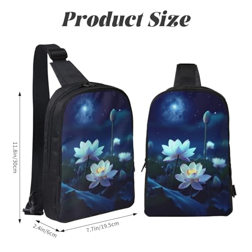 Night Lotus Flowers Printed Chest Bag Dual Pocket Diagonally Chest Messenger Bag3