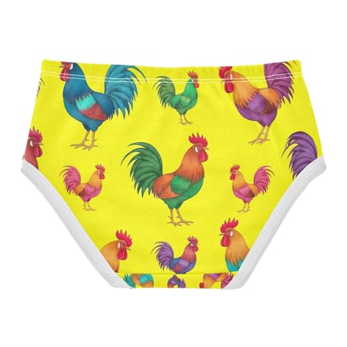 Colorful Roosters Yellow Cotton Toddler Underwear, Cotton Underwear for Girls, 2T–8 Years2