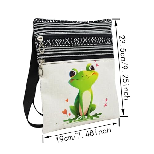 Lovely Frog Messenger Bag Small Ethnic Pattern Printed Adjustable Strap Crossbody Zipper Bag Lovely Frog Phone Bag Wallet Cute Shoulder Handbag for Women - 22