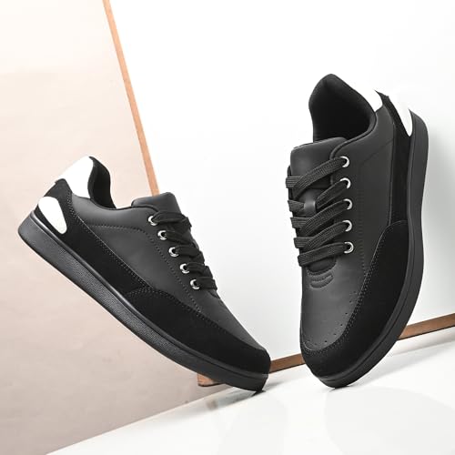 Image of Cruiser Men's Sneakers | Trendy Lace-Up Casual Shoes | Low-Top Korean Style Minimalist Shoes with Dual Texture| Contrast Heel Tab for College,Party, Casual,Office, Streetwear,Travel (2667)