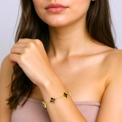 Four Leaf Clover Bracelet for Women – 18K Gold Plated 316L Stainless Steel, Double-Sided Mother of Pearl, Adjustable Lucky Charm Link Bracelet, Elegant Jewelry Gift for Her, Comes with gift Box.3
