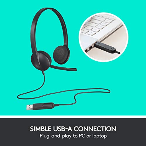 Logitech H340 Cuffie Cablate per Computer, Stereo con Microfono e Audio Digitale, ‎Cancellazione Rumore, USB, PC/Mac/Laptop, Nero