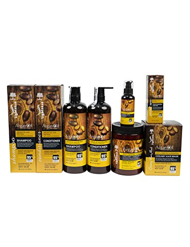 Moroccan Argan Oil Shampoo and Conditioner Set Sulfate Free Perfect for Damaged Dry Curly Frizzy Hair - Thickening Formula for Fine/Thin Hair Safe for Color and Keratin Treated Hair(4 in 1 Set)