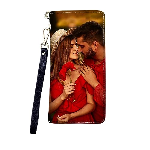 Personalized Photo Wallet Women Leather Wallet Clutch Wallet with Wristlet handbag best gift for women(Black Double Side)