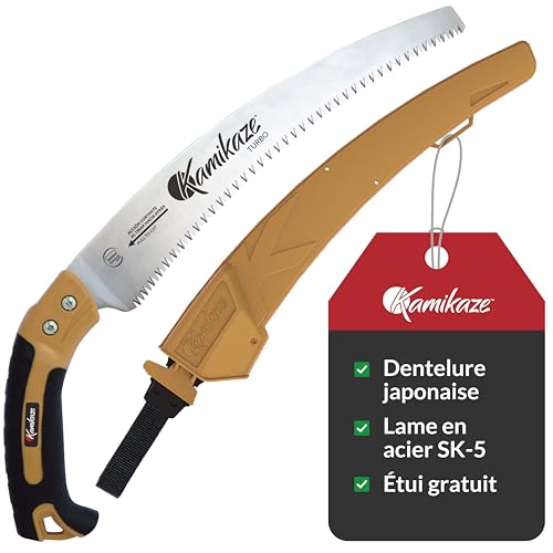 KAMIKAZE Scie d'élagage KM S-330 MAX. 80mm Ø. Livré avec étui. Acier SK-4 denté japonaise. Scie courbée. Fabriqué et conçu en Espagne