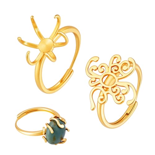 PH PandaHall 2 anillos chapados en oro de 18 quilates, ajustable, anillo de garra, anillo en blanco, engaste de bisel para hacer anillos de diamantes de imitación, para gemas de 12 mm