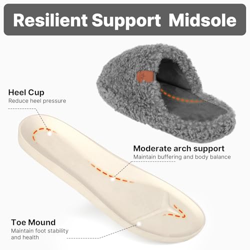Image of Womens Fuzzy Slippers Wide Width Ladies Arch Support Memory Foam Slippers Warm Comfy faux fur Slip On Indoor House Shoes