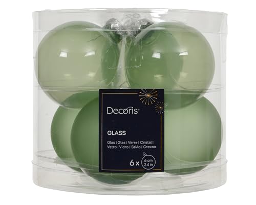 Set di 6 palline di vetro verde pistacchio 6 cm decorazioni per albero di Natale trasparenti