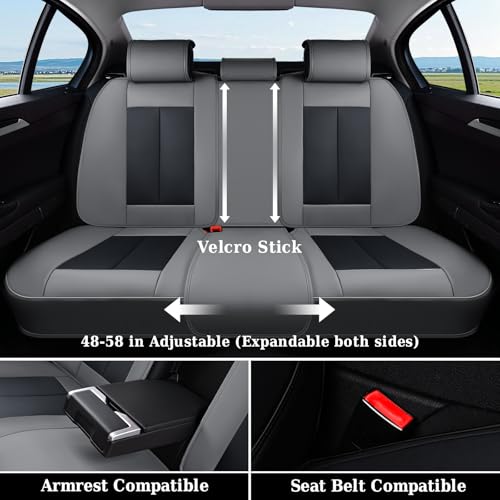 Image of Coverado Car Seat Covers, Rear Seat Covers Leather Car Seat Covers Waterproof Back Seat Cover for Cars, 3-Pieces Seat Covers Backseat Universal Seat Cushion Protector for Most Cars Trucks, Gray&Black