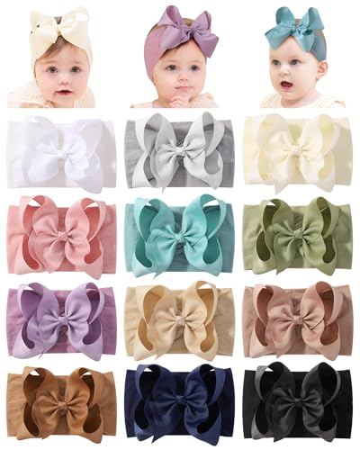 Image of doboi 12pcs Big Baby Bows Baby Girl Headbands Ribbon Bow Hair Accessories Nylon Headband Bows for Baby Girls Infant Newborn Toddler