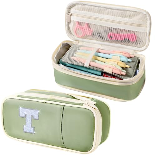 Image of Janhavi Initial Large Capacity Premium Oxford Cute Aesthetic Pencil Case Pouch Bag Special School Supplies Colored Stationery Organizer Gifts for Girls, Women, Adults