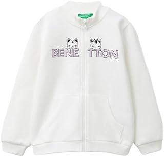 United Colors of Benetton Girls Logo Print Zip Long Sleeve Sweatshirt 11-12 Years Grey