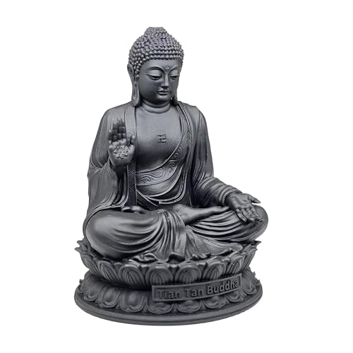 Image of MurtiHome Tian Tan Buddha Idol, Siddhartha Gautama The Shakyamuni Statue | 8 cm Tall Small Black Color Figure Made From UV Resin, Crafted by 3D Printer for Car Dashboard, Home, Office, Gift