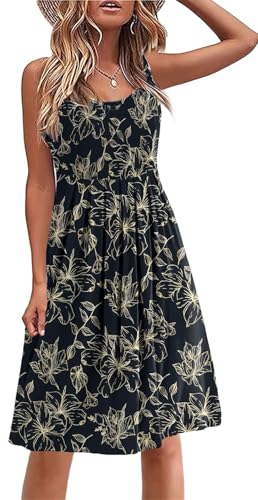 Image of Akihoo Women Summer Casual Sleeveless Midi Plain Pleated Tank Vest Dresses