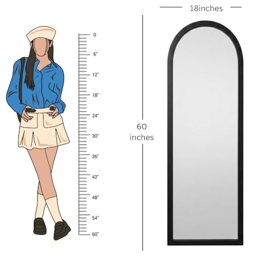 Image of Creative Arts n Frames 45X150 CM Full Length Dressing Chevel Long Strong Framed HD Mirror for Bedroom Living Room Home Office (Classic Black 18x60 inch Full Length Framed Arch HD Mirror)