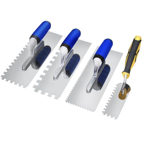 Tile Tools Stainless Steel Square-Notched Trowel Set 3 PC Plus Square-Notched Margin Trowel Masonry Hand Kit for Wall Floor Tiling Installation