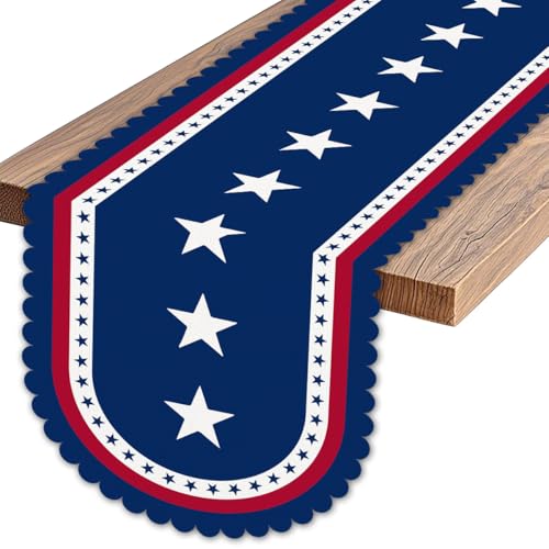 Memorial Day Table Runner 4th of July Kitchen Dining Table Centerpiece red White and Blue Independence Day Decor American Flags Patriotic Decorations for Home party-72 inches Long