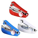 DOITOOL 3 Stück Handliche Mini Nähmaschine Leicht Tragbar für Reisen DIY Handnähmaschine in Weiß Blau Rot für Schnelle Reparaturen Zuhause und Unterwegs