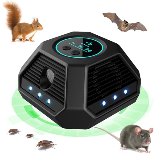 Innen- Ultraschall Maus und Ratten 360°,Gerät Ultraschall Maus Mit Stroboskoplichtern und PIR,für Haus, Keller, Garten, Mäuse und Ratten,vertreiben...