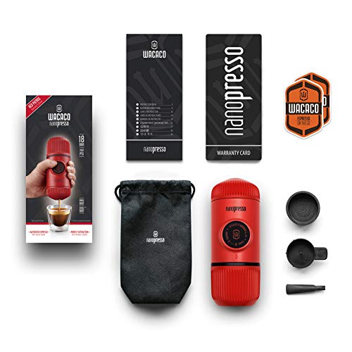 Image of WACACO Nanopresso Portable Espresso Maker, Upgrade Version of Minipresso, 18 Bar Pressure, Red Patrol Edition, Small Travel Coffee Maker, Manually Operated, Compatible with Ground Coffee