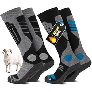 SukModen 2 Paires Chaussettes Ski Laine de Mérimée Pour Dames et Messieurs, Thermiques Chauffantes, D'Hiver Épaisses Pour Temps Froid, Neige, Ski, Snowboard, Chasse, Randonnée​