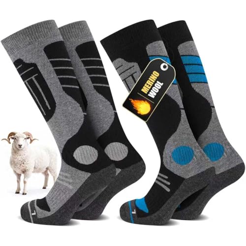 SukModen 2 Pares Calcetines Esquí Lana Merino Para Damas y Caballeros, Lana Cálida Térmicos Calcetines De Invierno Gruesos Para Clima Frío, Nieve, Esquí, Snowboard, Caza, Senderismo​